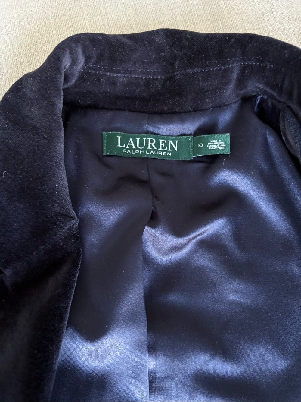 Lauren Ralph Lauren Navy Blue Velvet Blazer with Satin Lining